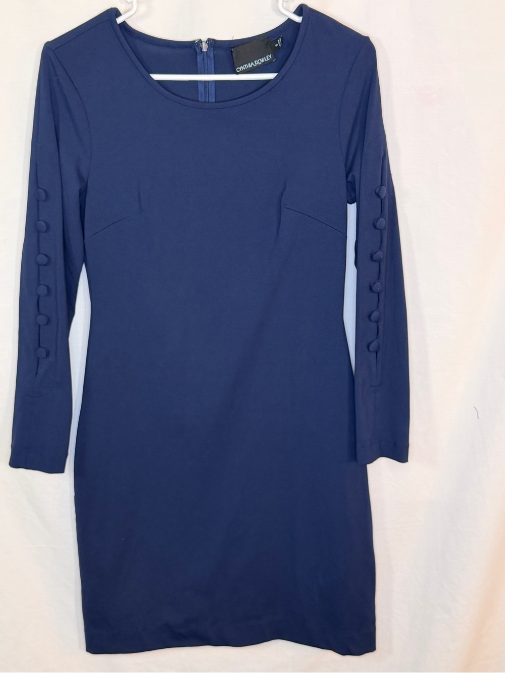 Cynthia Rowley Navy Long-Sleeve Sheath Dress with peek-a-boo sleeve detail